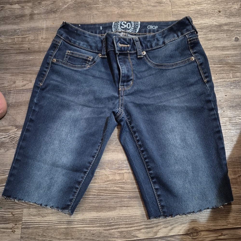 SO Women's Dark Blue Cropped Denim Shorts